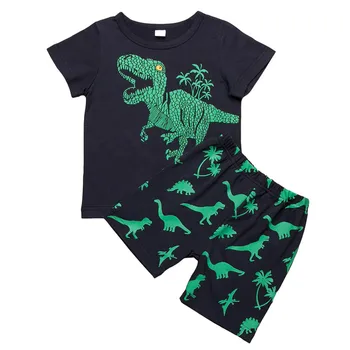 2020 Niño pequeño Bebé de Verano de Dinosaurios Priting Tops camiseta Pantalones Cortos Set de Dos piezas Top Y pantalones Cortos de Verano Casual de Ropa de Niños