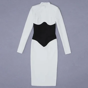 2020 Nuevo De La Moda Las Mujeres Negro Blanco Patchwork Vendaje Vestido