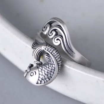 2020 nuevo real sólido S925 plata pura joyería de moda anillo de mujer de agua de ondulación de la carpa dedo índice el anillo de mujer de plata del anillo