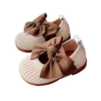 2020 Otoño Niñas Zapatos De Cuero Nueva Versión Coreana De Arco De La Plaza De La Boca De 1 Año De Edad La Pequeña Princesa Bebé Suave Con Suela De Zapatos De Niño