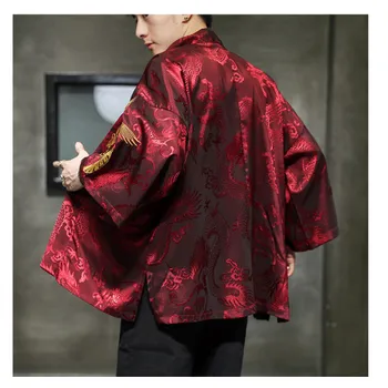 2020 Otoño, Primavera Blanco Rojo Bordado Yukata Harajuku Moda Japonesa del Kimono Hombres y Mujeres Cardigan Haori Obi Asiático Ropa