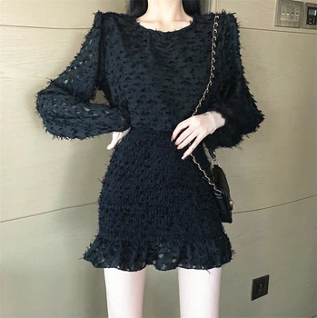 2020 Primavera coreana de la Moda Mini Vestido de las Mujeres de Manga Larga del O-cuello Elástico en la Cintura Elegante Sexy Streetwear Lápiz Vestidos Vestidos