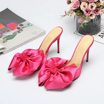2020 verano el envío Libre de la moda de las mujeres de las bombas de satén rosa flores zapatos de tacón alto de las mulas, zapatillas sandalias de gran tamaño