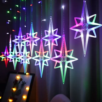 2021 Año Nuevo Polaris Elk Estrella de la Lámpara Led Cadena de Luces de Navidad, Decoración para el Hogar Cortinas de la Sala de Luz Led de Hadas Guirnalda de Navidad DIY