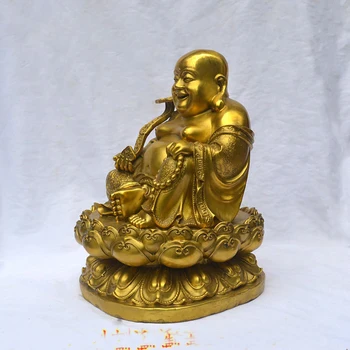 2021 BUEN buda de la empresa sala de decoración negocio próspero Dinero Dibujo de la Buena suerte de Oro Maitreya Buda de bronce de FENG SHUI de la estatua