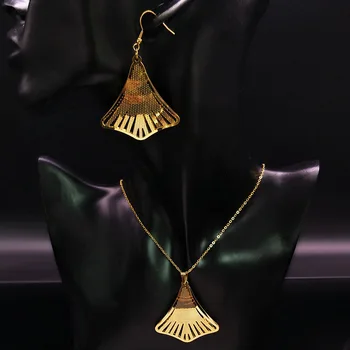 2021 Geometría de Acero Inoxidable, sistema de la Joyería de las Mujeres Grandes de Color Oro Aretes Collar Conjuntos de Joyería de acero inoxidable joyería 178567