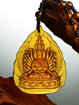 2021 Geomántica presagio maestro eficaz bendiga a la seguridad de la salud de la suerte Budista Amuleto Miles de Manos de Buda Guanyin Colgante de Cristal