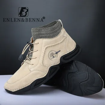 2021 Hombres de Cuero Zapatos de Tobillo Zapatos para Hombres Casual Slip-on de la Moda Impermeable Ligero Botas Antideslizante de Gran Tamaño 12