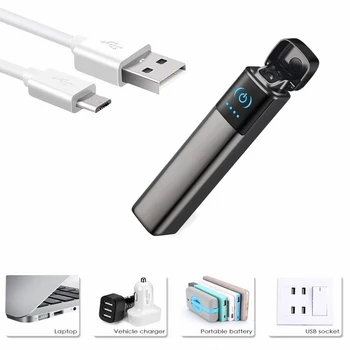2021 Smart Touch USB Encendedor Electrónico del Cigarrillo de Doble Arco de Plasma a prueba de viento más Ligero Toque de Encendido Turbo Encendedor Hombres Regalos