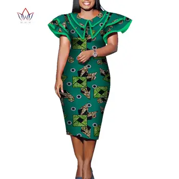 2021 Verano Africano Vestido para las Mujeres de África Bazin Riche Impresión Elegante de la mitad de la Pantorrilla de la Señora Vestido de Mujer en tallas Vestido Midi WY5708