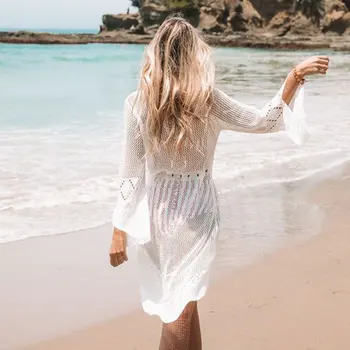 2021 Verano de las Mujeres Sexy ropa de playa Blanca Crochet Túnica de Playa Vestido de abrigo Mujer trajes de baño Traje de baño de encubrimientos Bikini encubrir #Q719