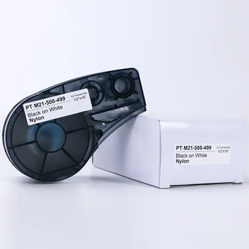 20pcs 6.35 mm x6.4m de Cinta compatible para Brad M21-250-595 Negro sobre Blanco, Cinta de Película de Vinilo PT-M21-250-595