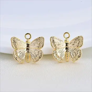 20pcs Alta Quatily GoldColor Chapado en 3D Mariposas Encantos de Metal de Cobre de 10mm Pequeña Mariposa Colgantes