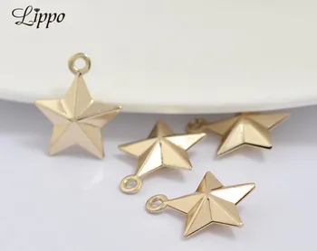 20pcs Liso Oro 24k Color plateado Encantos Colgantes Hueco del Corazón de la Estrella de Cinco puntas Encanto Ajuste de la Pulsera &Collar