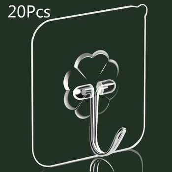 20PCS Nano-Pegamento Fuerte Transparente Ventosa Ventosa Gancho de Cocina cuarto de Baño Percha Gancho 6 * 6cm Punch gratis sin fisuras Gancho