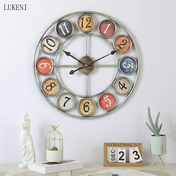 23 Pulgadas Europeo Retro Reloj Digital De Hierro Forjado Ronda Creativo Reloj De Pared De Vivir En Casa De Habitación Bar Decorativo Reloj Reloj