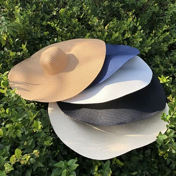 25 CM de Ala Ancha de gran tamaño Playa Sombreros Para Mujer de Gran Sombrero de Paja Protección UV Plegable de Sol, Sombrero para el sol Mayorista Dropshipping