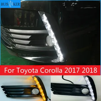 2PCS Coche DRL de la Lámpara de Luz LED de circulación Diurna Para el Toyota Corolla 2017 2018 Amarillo de Señal de Giro en Función de la prenda Impermeable de 12V