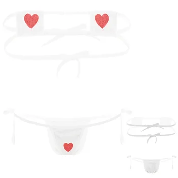 2Pcs las Mujeres de la Muchacha de Rayas/Corazón Lindo Kawaii Conjunto de Lencería de Anime Mini Bikini Conjunto Babydoll Bra G-string de la Ropa interior del Traje de baño ropa de Dormir