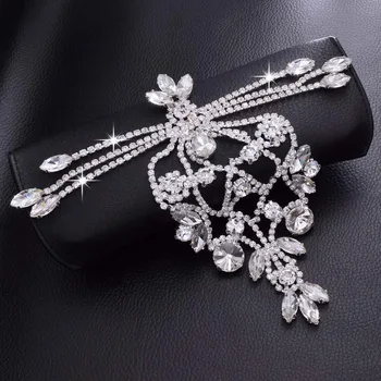 2pcs Lujo de cristal de diamante de imitación de la ropa de la correa de Hombro de la faja de parches brillantes de cristal de strass hecho a Mano de la boda vestido de coser en HD-525