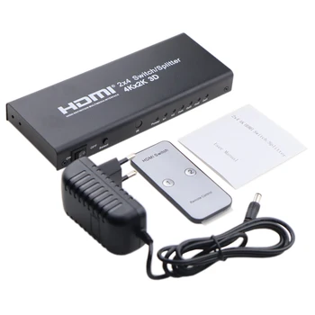 2X4 HDMI Splitter 2 En 4 Conmutador HDMI con Audio SPDIF 3.5 mm Soporte HD 4K 3D 1080P Incluye mando a distancia Adaptador de corriente