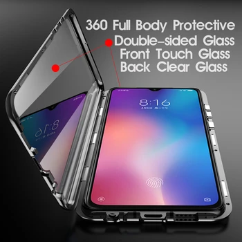 360 de Metal Magnético Caso Para Xiaomi Redmi Note 8 Pro 7 8C 8A K20 Caso Para Xiaomi Mi 10 9 SE 9T Pro CC9 CC9E A3 Imán de la Tapa de Vidrio