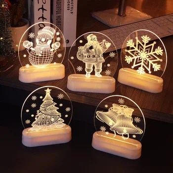 3D Decoración Navideña para el Hogar de Santa Claus Patrón de Adornos de Noche LED Luces Brillantes USB / Batería Nuevo Año 2021 Noel