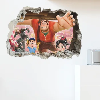 3D Roto de la Pared Pegatinas de Wreck-It Ralph Para la Habitación de los Niños del Dormitorio de la Decoración de Diy Calcomanías de Arte Muchacho Regalo Invencible Destrucción Rey