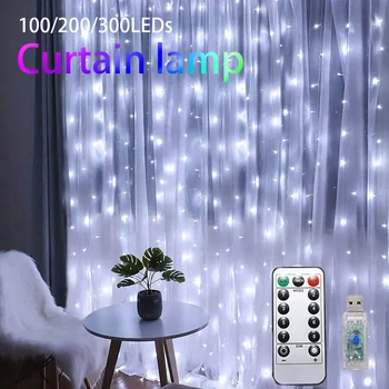 3M LED de Navidad de Hadas Cadena de Luces de Control Remoto USB de Año Nuevo de la Guirnalda de la Cortina de la Lámpara de la Decoración navideña Para el Hogar Ventana del Dormitorio