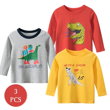 3PCS Niños T-shirt de Verano de los Niños Ropa de manga Larga del O-cuello de Deporte Activo Lindo de la Historieta de la Moda de 2-7 Años de Edad 2021 Nuevo