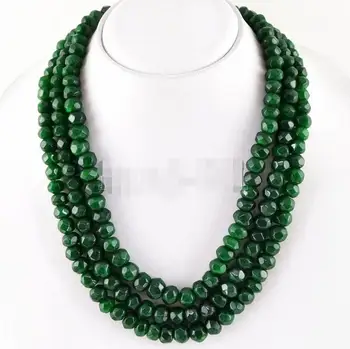 3Rows Natural 5x8mm Verde Esmeralda Facetas de piedras preciosas Perlas de Collar 17-19