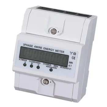 3x5 (80A) Medidor de Energía Eléctrica KWH Trifásico para Montaje en Carril DIN LCD
