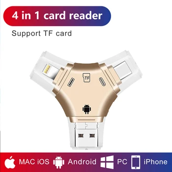 4 En 1 I Unidad Flash Usb Tipo-C Micro-Sd Y Lector De Tarjeta De Adaptador Para El Iphone 5 6 7 8 Para Ipad Macbook Cámara Android