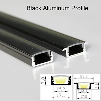 40m (20pcs) mucho, 2m por pieza, negro, perfil de aluminio para tiras de led de luz con cubierta de color negro o lechoso difusa cubierta
