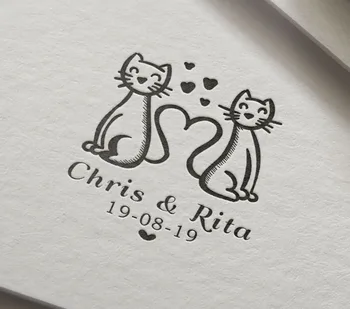 40mm de Boda Personalizados personalizado sello autoentintable dos precioso Gato Invitación favor sello de la dirección de círculo cuadrado disponible