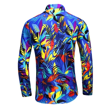 45KG-120KG Hombres Blusa de Diseño de Moda Colorido Impreso Camisa de los Hombres de Hawaii Manga Larga Playa Floral Camisetas de 5XL 6XL 7XL