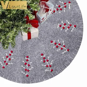 48 pulgadas de Fieltro Gris Árbol de Navidad de la Falda de Año Nuevo Decoración de Navidad con el Árbol de Navidad de la Rama Roja 3D Pom Pom Bola de Cintas
