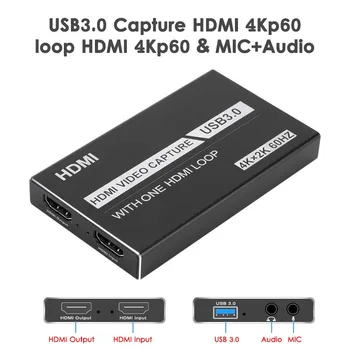 4K 60Hz HDMI USB 3.0 Tarjeta de Captura de Video Grabber de Vídeo Cuadro de Registro de Salida de Bucle de Juego de Grabación de la Transmisión en Vivo en Línea de PC de la Oficina Caliente