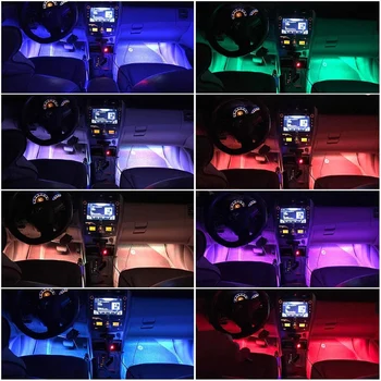 4pcs Car Tira LED RGB de la Luz Interior Multicolor el Ambiente Musical de Sonido Activa la Función de Luz LED de la Tira de Iluminación LED con control Remoto