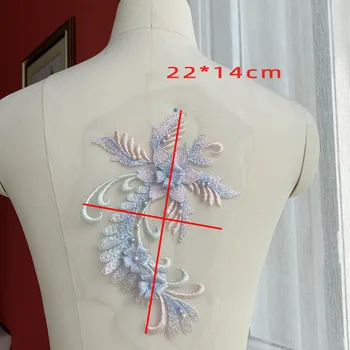 4Pieces/lote 3D Cordón de Encaje Apliques de Flores Parche DIY Vestido de Novia de Sombreros Accesorios 22cm*14cm RS2185