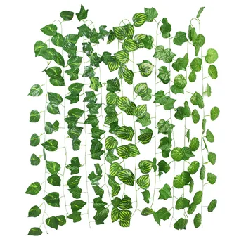 5 x 230cm Verde de la Planta de Decoración Verde de Seda Artificial Colgante de la Hiedra de Hoja de Garland Falso Hojas de Vid para el Jardín de Casa de la Pared de la Boda Decoración