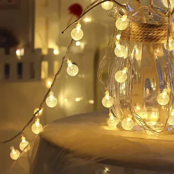 50 de Exterior LED Cadena de Luces de Jardín Bola de Cristal de las Luces Decorativas Impermeable al aire libre Interiores Luces de Hadas para Navidad