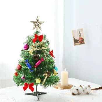 50cm Mini Árbol de Navidad Con Luces de Pequeños Accesorios Arco de las Campanas de Pino de Cono de Regalos de Navidad de Escritorio Decoración de Año Nuevo
