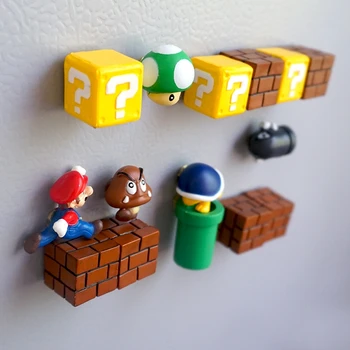 53pcs 3D de Super Mario Resina Imanes de Nevera Juguetes para los Niños del Hogar Decoración de Figuritas, Adornos de Pared Mario Imán de Balas de Ladrillos