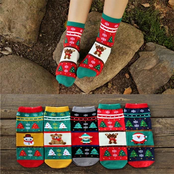 5pairs/lot mujeres de dibujos animados calcetines de otoño-invierno de animal lindo calcetines señora y femme divertido algodón calcetín de navidad