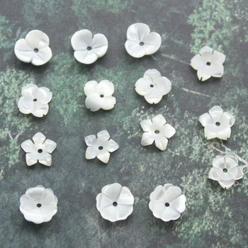 5pcs / bolsa blanco natural de concha de perla de concha tallada horquilla, broche de shell de la flor de la joyería de BRICOLAJE accesorios de la joyería del pendiente