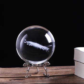 60 mm/80 mm 3D Grabado en Láser Galaxy Bola de Cristal Modelo en Miniatura de Cristal Artesanal Esfera Adorno Globo de Cristal de la Decoración del Hogar, de Regalo