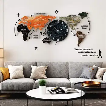 60x28CM 3D Mapa del Mundo de Acrílico del Reloj de Pared Moderno Gran Decoración de la Pared Relojes Reloj para la Sala de estar Pared de la Habitación de Decoración para el Hogar