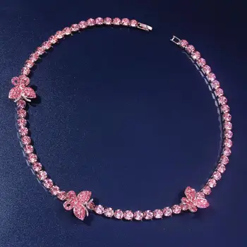 6mm Cúbicos Circón Mariposa Collar de Cristal Gargantilla Collares de Cadena de Goth Mujeres de la Joyería Collares de Declaración Para las Mujeres