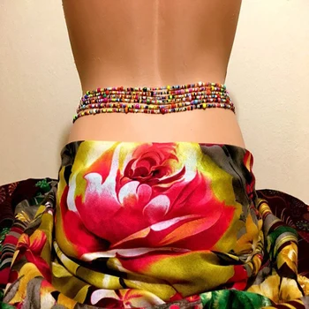 6Pcs Colorido Cintura Elástica y Cordón de Cadenas de Verano Cuerpo Cadenas Vientre Perlas Africanas Bikini Cadenas de Joyería para las Mujeres, las Niñas LXH
